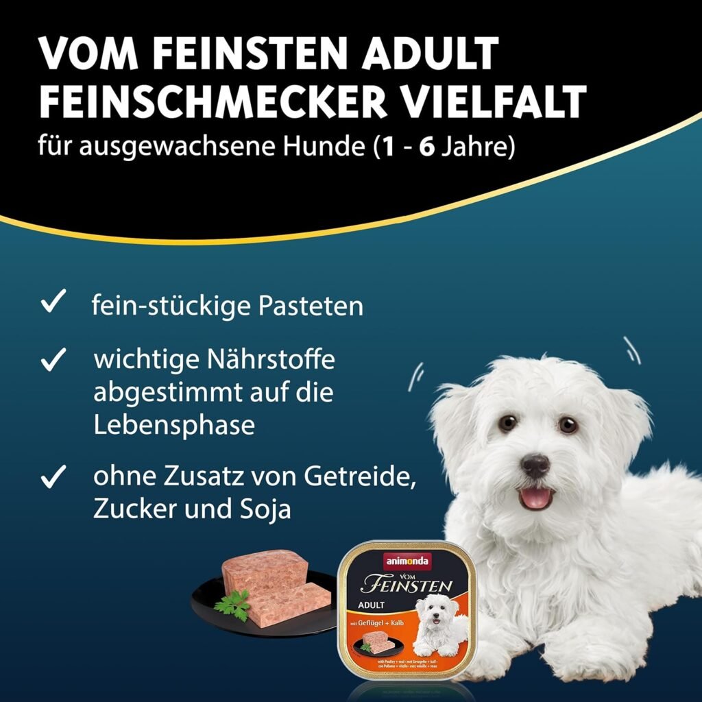 Animonda Vom Feinsten Adult Feinschmecker Vielfalt (22 x 150 g) – Hochwertiges Hundenassfutter, getreidefreie fein-stückige Pasteten für ausgewachsene Hunde 3 81mBjzqwu5L. AC SL1500 2 Hundeweltte Die besten Hundeprodukte & Haustierangebote