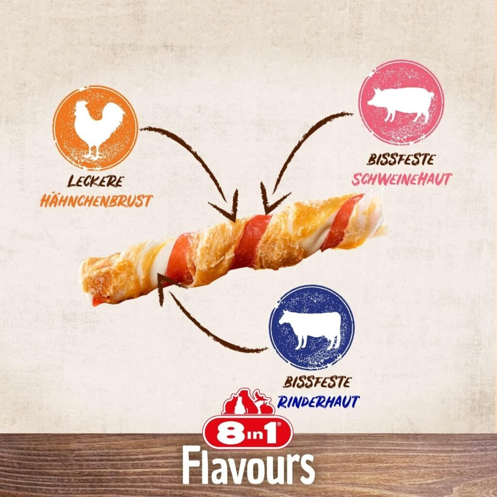 8in1 Dreifach-Geschmacks-Kaustangen – Überragende Kausnacks für Hunde mit extra Fleisch (113 g, 3er-Packung) 2 71OiZ329niL. AC SL1500 Hundeweltte Die besten Hundeprodukte & Haustierangebote