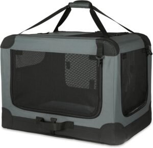 Amazon Basics faltbarer Reisezwinger für Hunde & Katzen – tragbar, 4 Türen, Grau (S 66×46×46 cm)