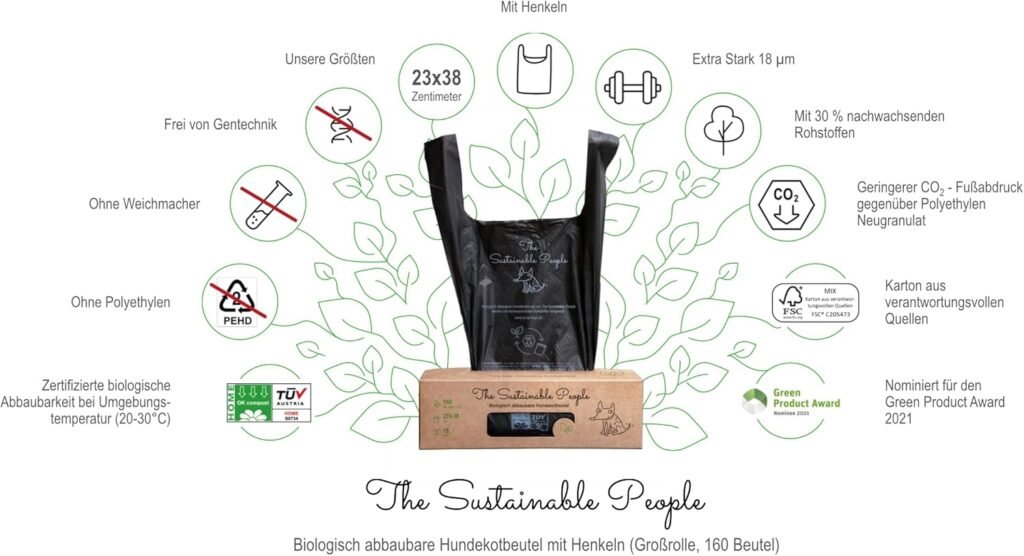 TSP Premium Bioabbaubare Hundekotbeutel mit Henkeln – OK compost HOME zertifiziert, 100% heimkompostierbar, Extra Dicke (18µm), Großrolle (160 Stück) 4 71 kkEkljbL. AC SL1500 1 Hundeweltte Die besten Hundeprodukte & Haustierangebote
