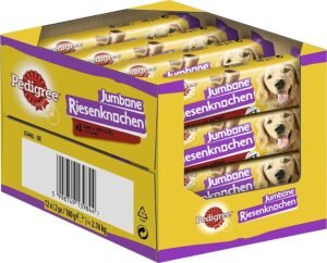 Pedigree Premium Jumbone Riesenknochen Mittelgroß – Rind & Geflügel Geschmack, 12 x 2 Stück Hundesnack