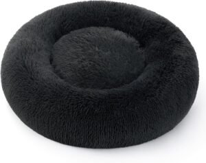 edsure Premium Hundebett & Katzenbett – extra flauschig, waschbar, Donut-förmiges Kuschelbett Ø 50 cm für Katzen und kleine bis mittelgroße Hunde, luxuriöses Plüsch-Katzenkissen, dunkelgrau