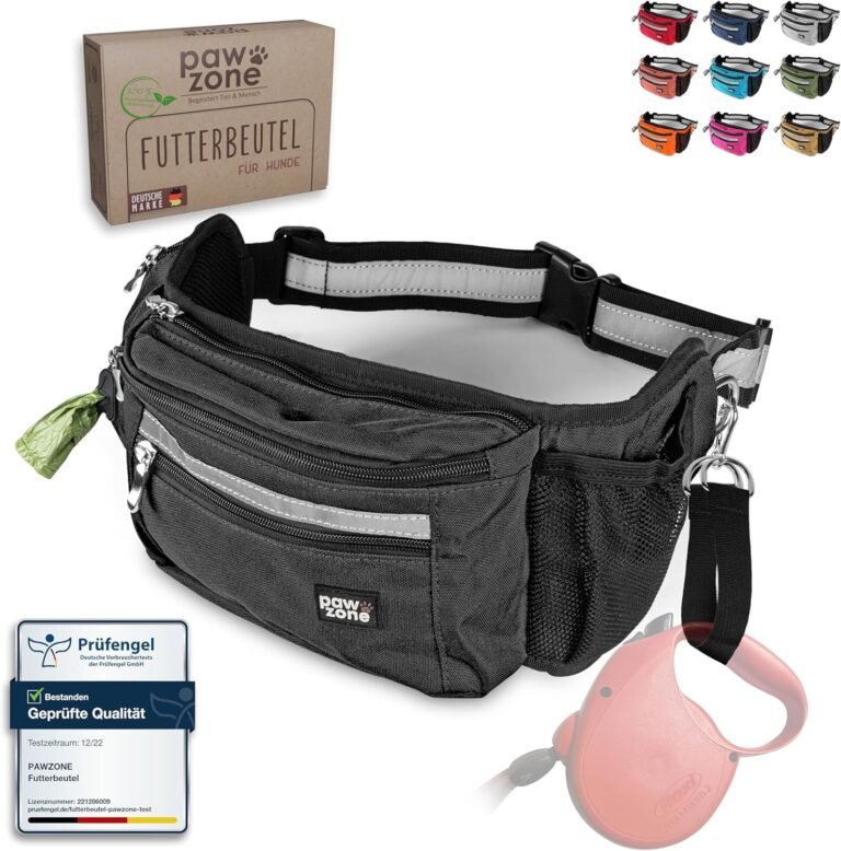 PAWZONE® Premium Futterbeutel für Hunde – Leckerlibeutel & Bauchtasche fürs Training – Praktische Leckerlietasche mit Reflektorband & Zusatzgurt (Rostrot)