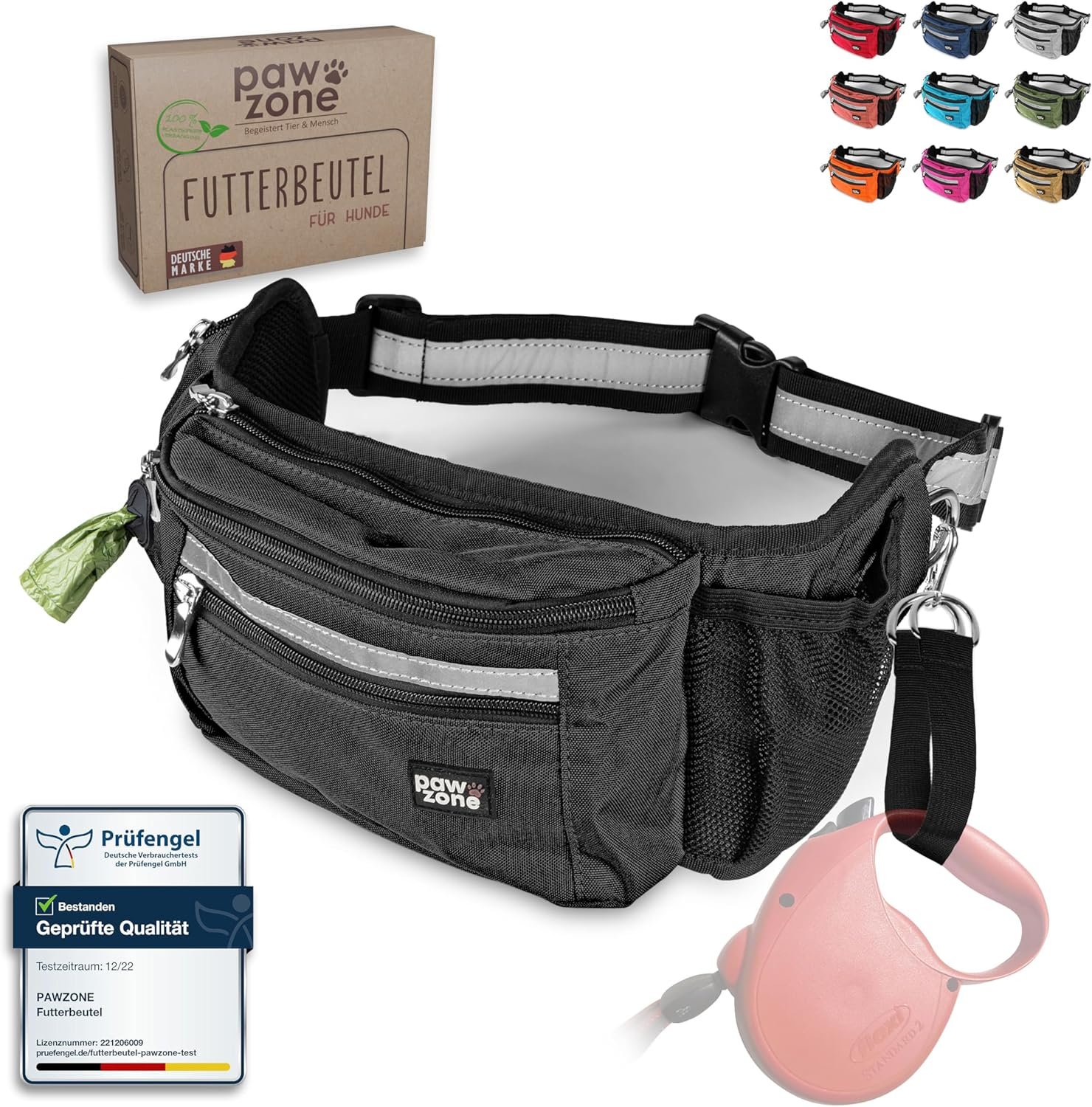 PAWZONE® Premium Futterbeutel für Hunde – Leckerlibeutel & Bauchtasche fürs Training – Praktische Leckerlietasche mit Reflektorband & Zusatzgurt (Rostrot)